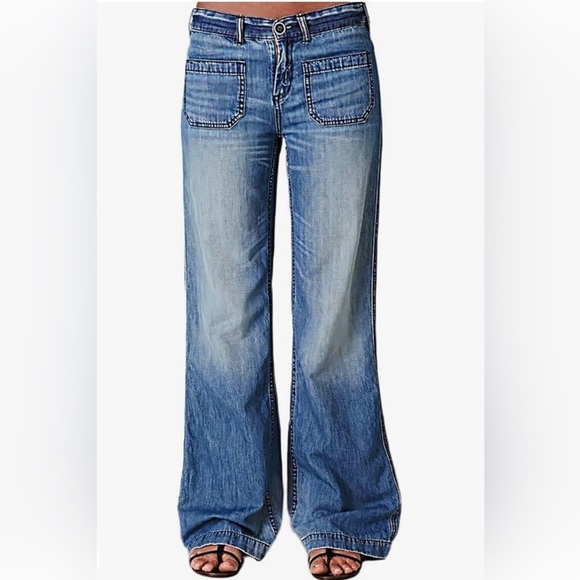 Flamingals Women's Pocket Detail Wide Leg Jeans Low Waist Vintage Pants XL - Picture 2 of 9